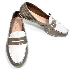 COLE HAAH Patent Leather White Taupe Penny Loafers